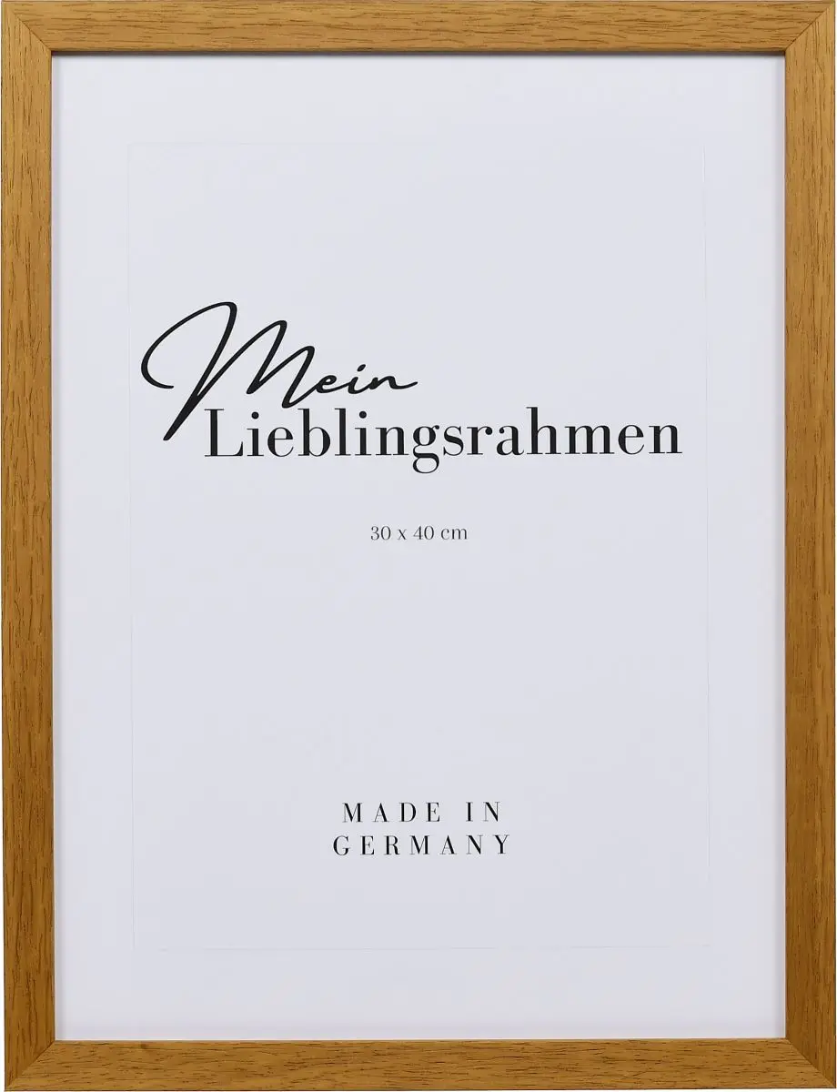 Frontansicht eines quadratischen, modernen, eichenfarbenen Holzrahmens, dessen Holzstruktur sichtbar ist und durch PrÃ¤gung verstÃ¤rkt wird