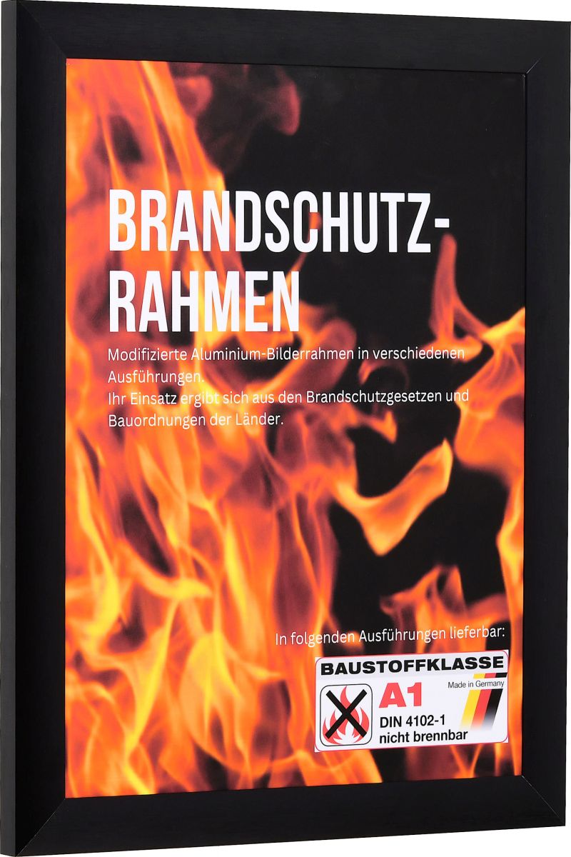 Seitenansicht eines schwarzen Brandschutzrahmens aus lÃ¤ngs gebÃ¼rstetem, rostfreien Aluminium