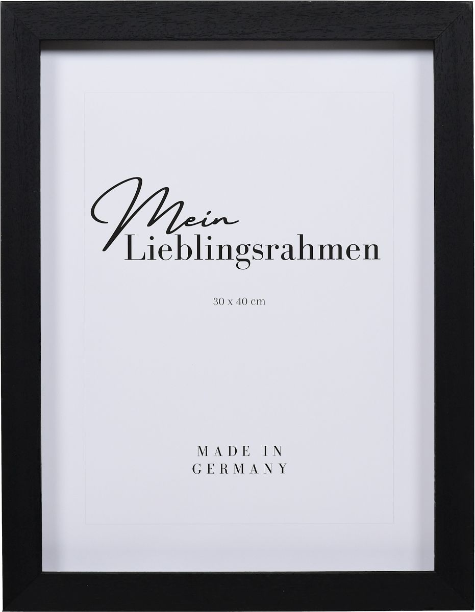 Frontansicht eines schwarzen Bilderrahmens fÃ¼r LeinwÃ¤nde, offenporig lackiert