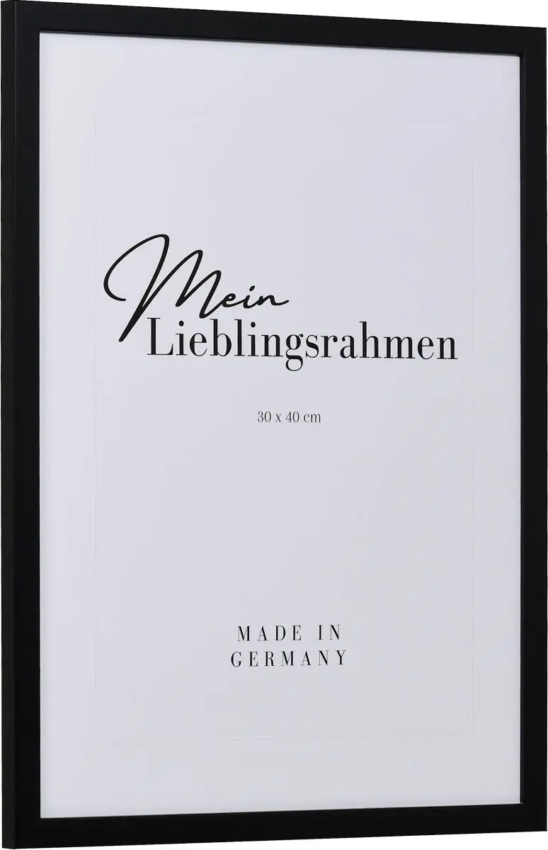 Seitenansicht eines schmalen, schwarz lackierten Bilderrahmens mit sichtbarer Holzstruktur und glatter OberflÃ¤che