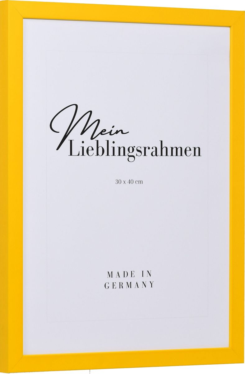 Seitenansicht einesgelben Bilderrahmens mit geschlossener, glatter OberflÃ¤che und wÃ¼rfelfÃ¶rmigem Profil