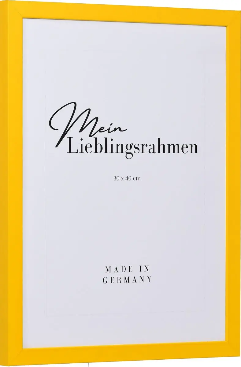 Seitenansicht einesgelben Bilderrahmens mit geschlossener, glatter OberflÃ¤che und wÃ¼rfelfÃ¶rmigem Profil