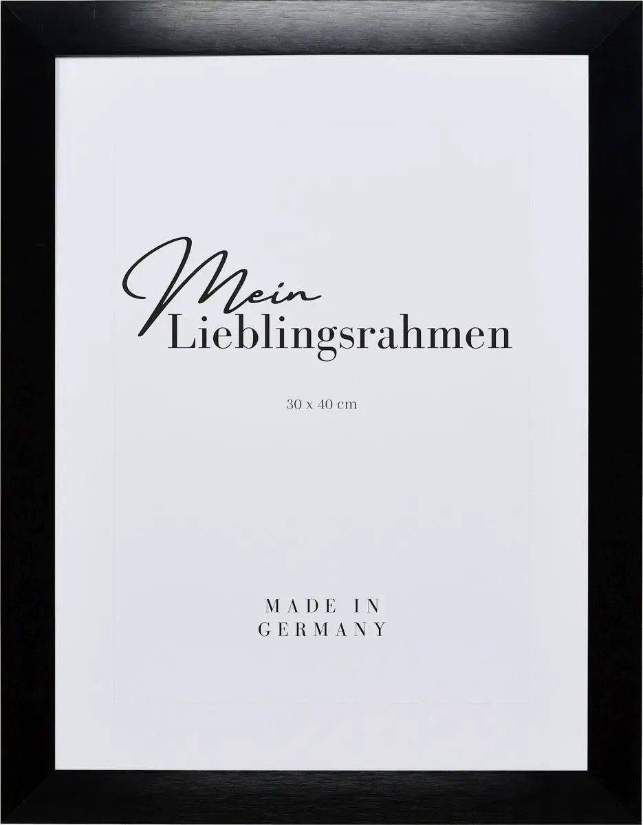 Frontansicht eines schwarzen, breiten Aluminiumrahmens mit lÃ¤ngs gebÃ¼rsteter, rostfreier Leiste