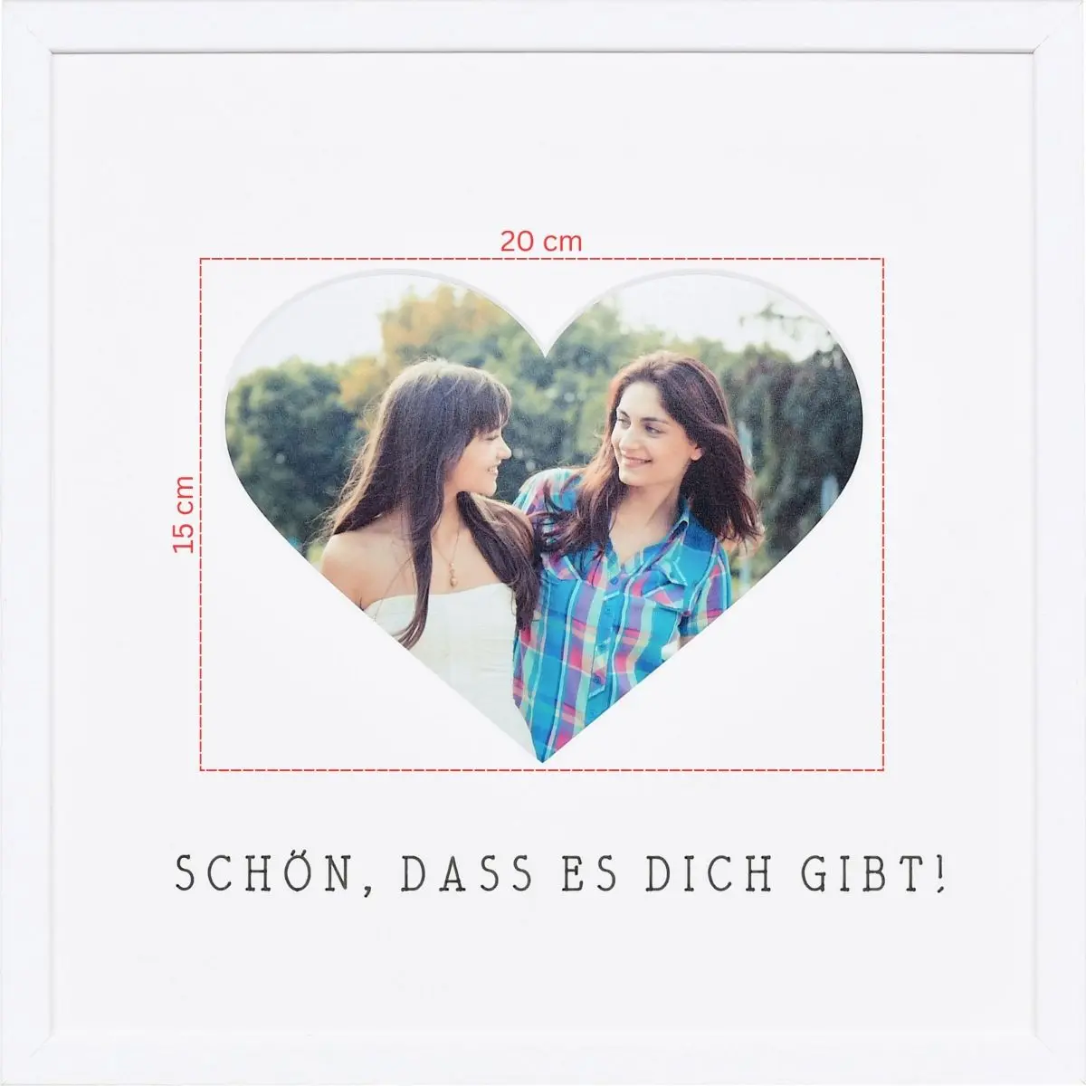 Skizze eines Fotos fÃ¼r ein herzfÃ¶rmiges Passeparpartout in weissem Bilderrahmen 30x30