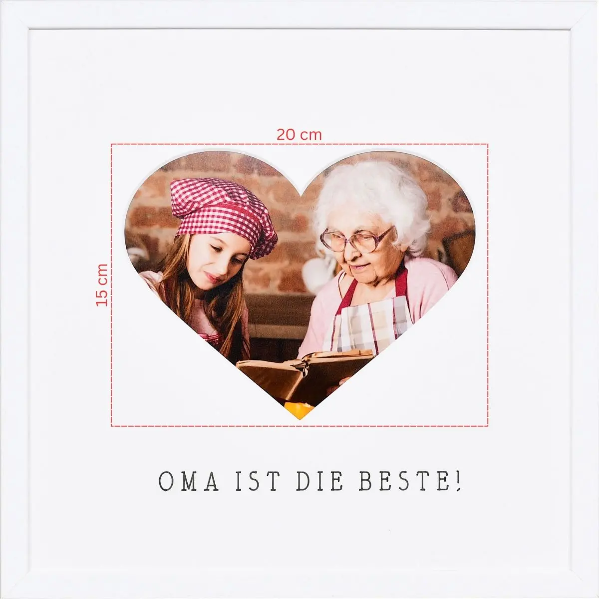 Skizze eines Fotos fÃ¼r ein herzfÃ¶rmiges Passeparpartout in weissem Bilderrahmen 30x30