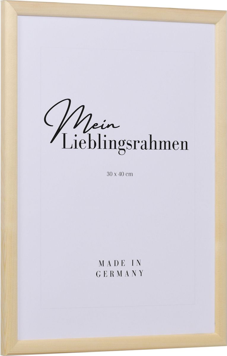 Seitenansicht eines naturbelassenen Holzrahmens Kiefer mit schmalem, einfachen Halbrundprofil