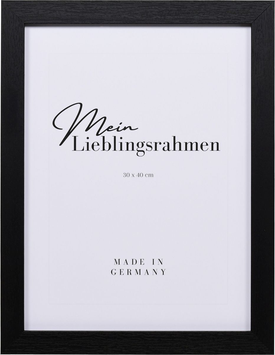 Frontansicht eines schwarzen Holzrahmens, 50x70 cm, offenporig lackiert mit sicht- und fÃ¼hlbarer Holzstruktur