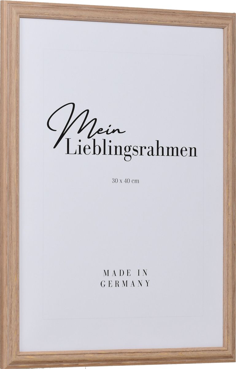Seitenansicht eines hellbraunen, pastelligen Holzrahmens im Landhausstil, mit einer abgeflachten WÃ¶lbung und einer erhobenen Au