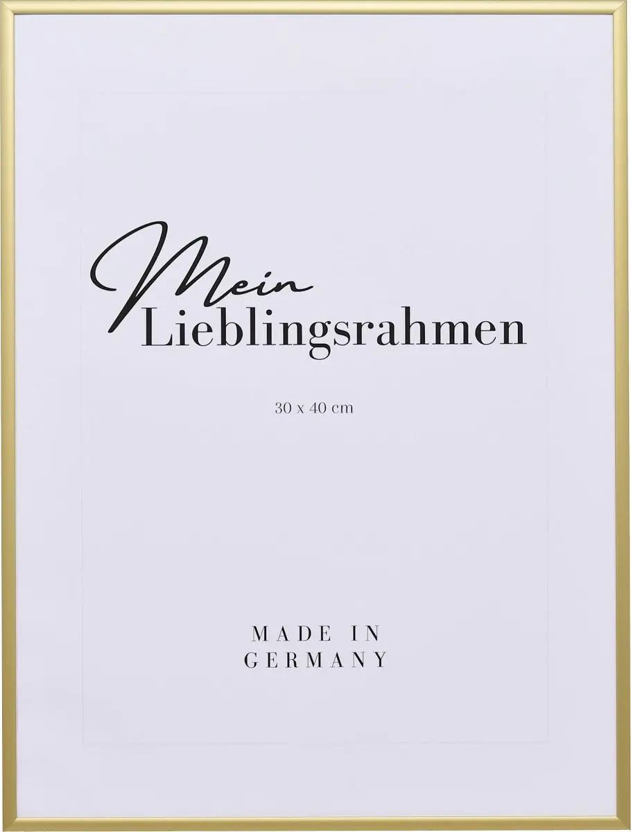 Frontansicht eines goldenen, extrem formstabilen Aluminiumrahmens mit patentiertem Eckverbindersystem