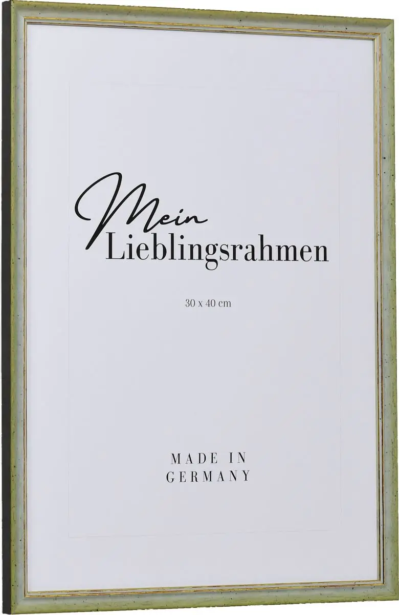 Seitenansicht eines grÃ¼nen Retro Rahmens mit leicht aufgerauter OberflÃ¤che und goldener Zierkante