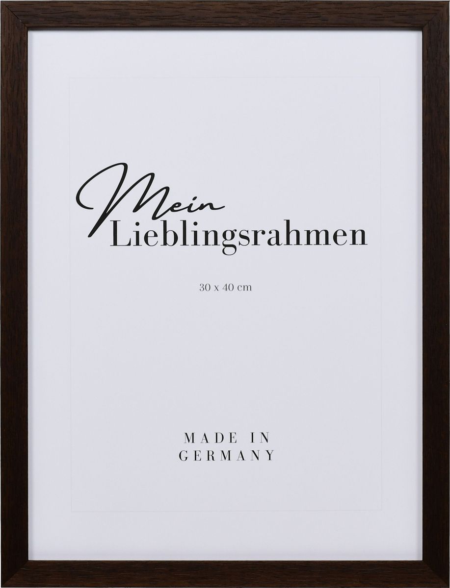 Frontansicht eines in dunkelbraun lackiertem, modernen Holzrahmens, dessen Holzstruktur sichtbar ist und durch PrÃ¤gung verstÃ¤rkt wird