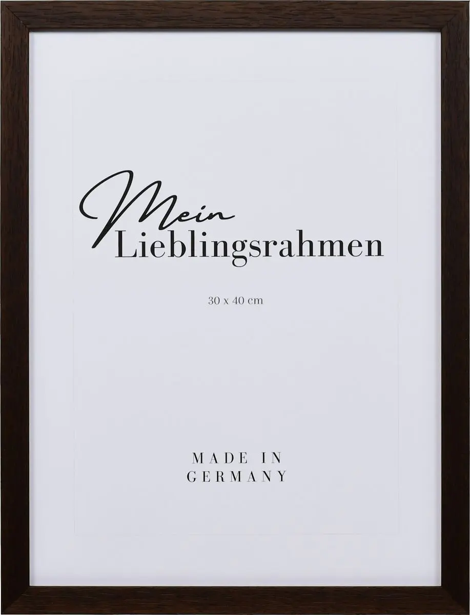 Frontansicht eines in dunkelbraun lackiertem, modernen Holzrahmens, dessen Holzstruktur sichtbar ist und durch PrÃ¤gung verstÃ¤rkt wird