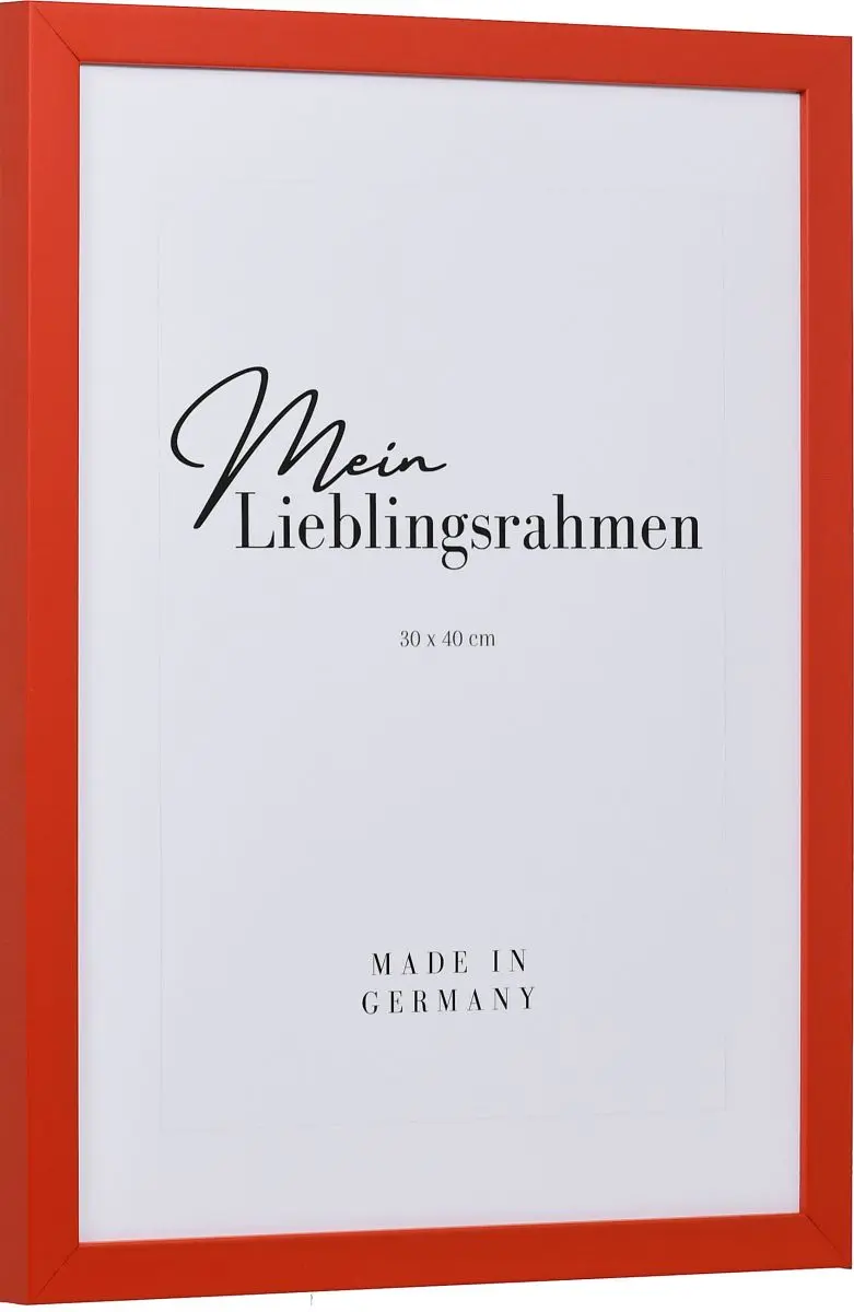 Seitenansicht eines roten Bilderrahmens mit geschlossener, glatter OberflÃ¤che und wÃ¼rfelfÃ¶rmigem Profil