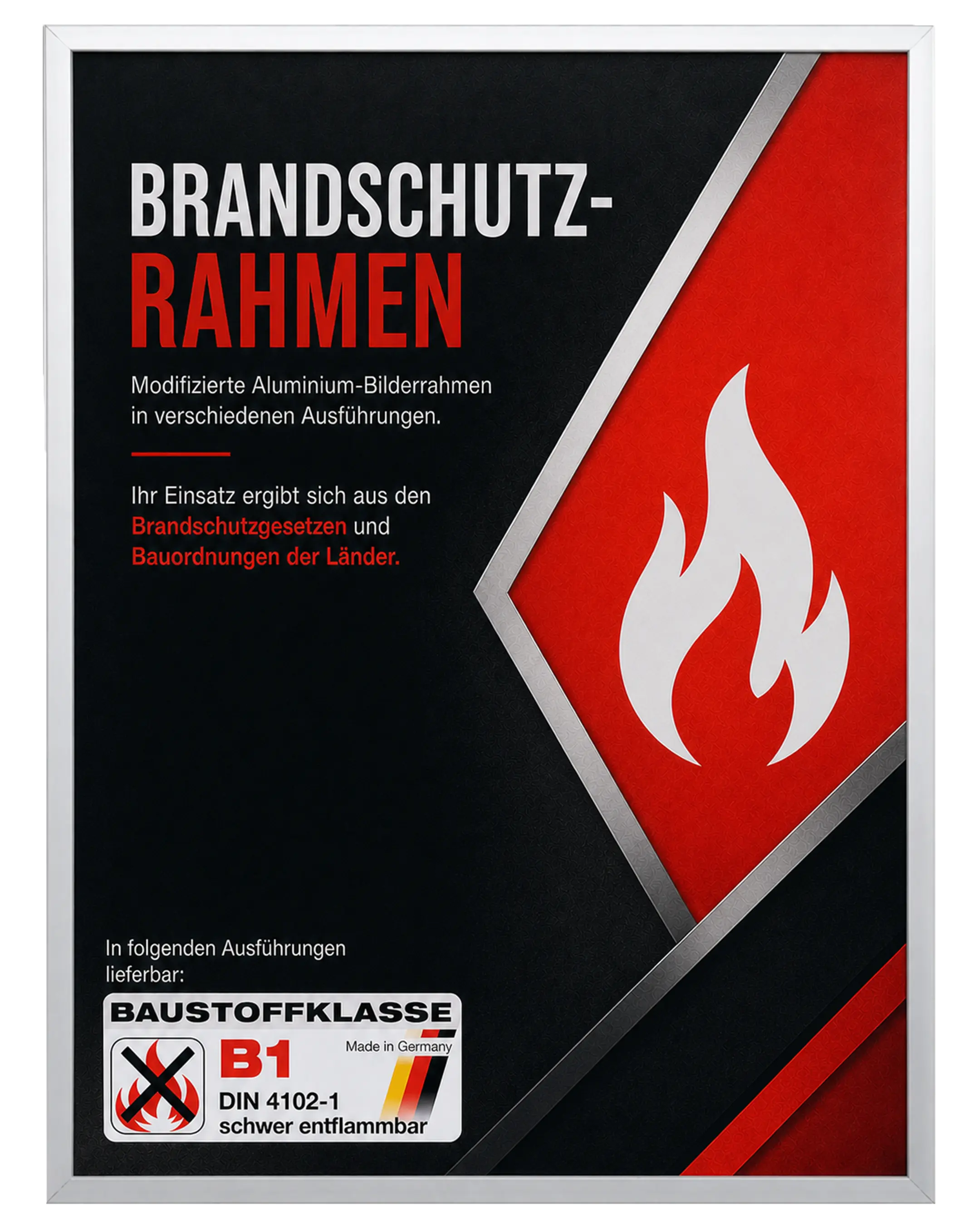 Aluminium fotolijst Mika brandvertragend certificaat B1 zilver – vooraanzicht